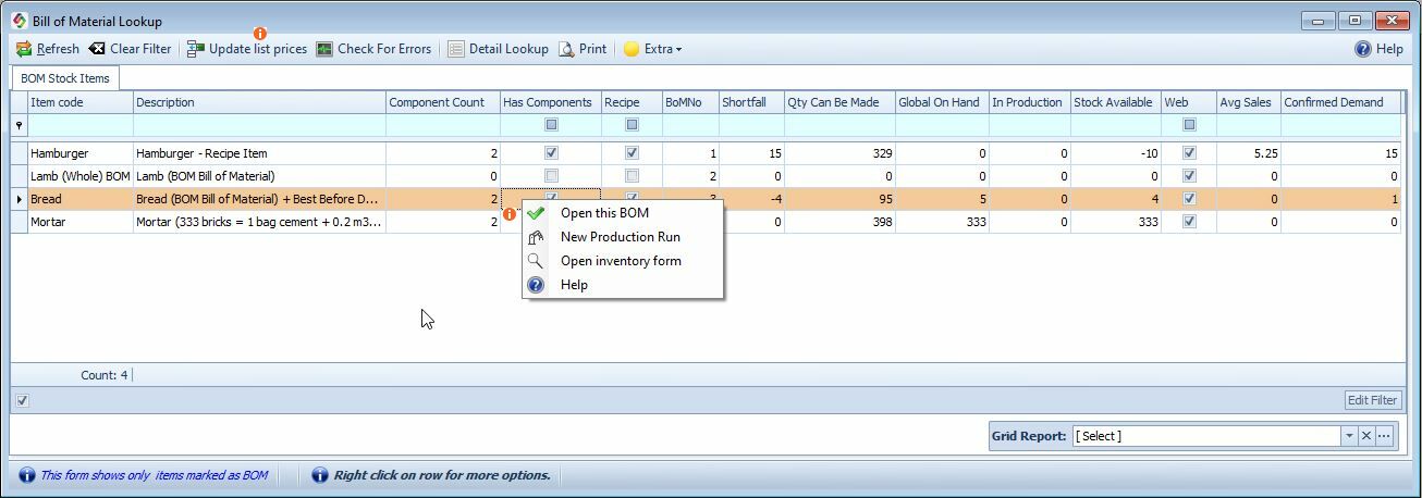 Bill of Material lookup