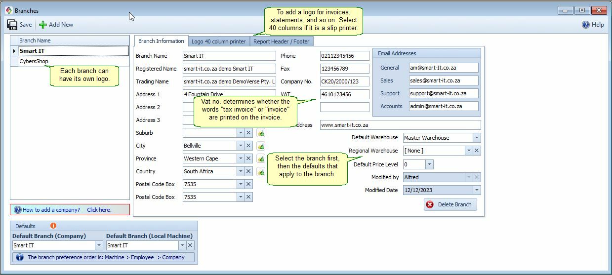 Branch Information