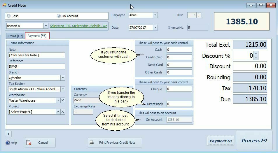 Credit Note Payment