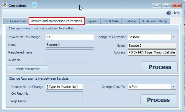 Invoice and salesperson corrections