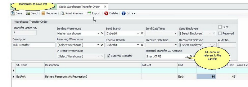 Warehouse Transfer external