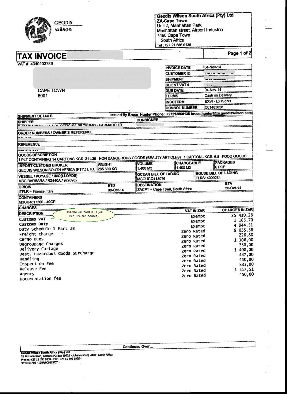 Shipping invoice