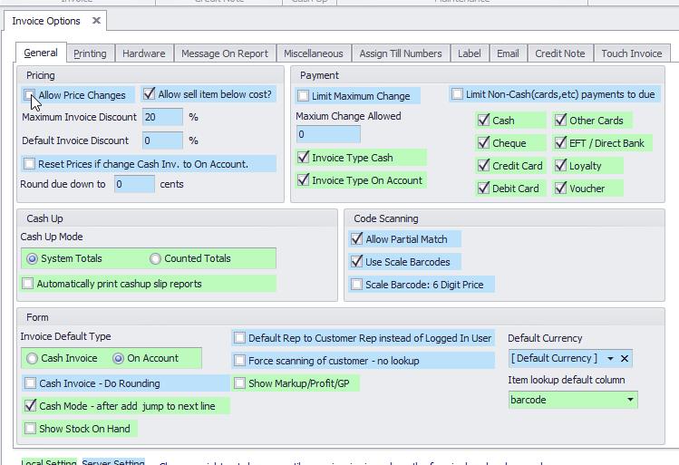 invoice options