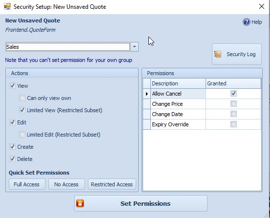 Security Settings for quotes Security Settings for quotes