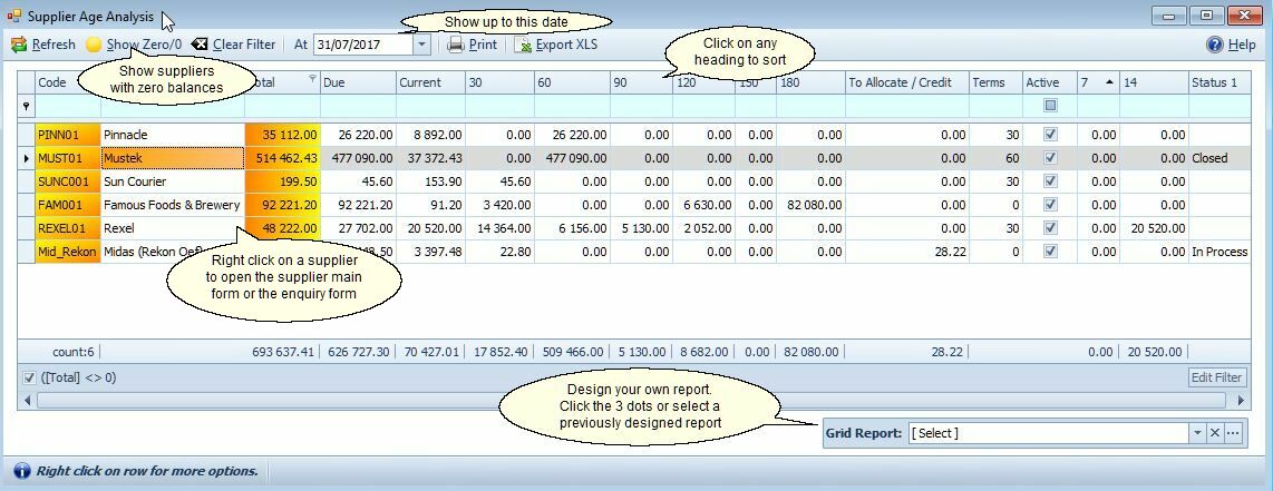 Supplier age analysis