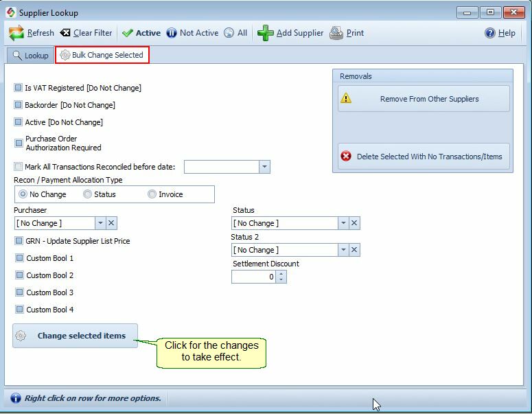Supplier Bulk Changes
