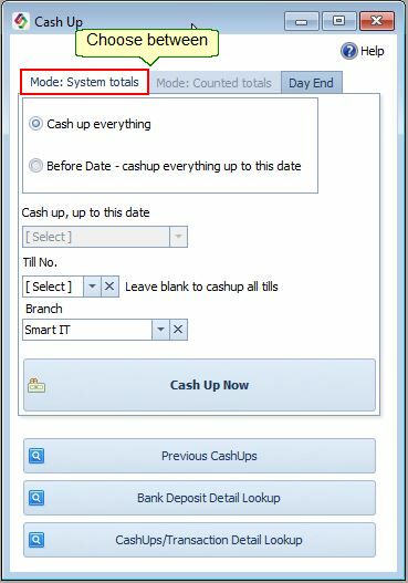 Cash Up:Mode - SystemTotals