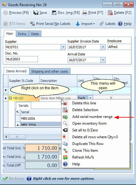 Goods Receiving- Context Menu